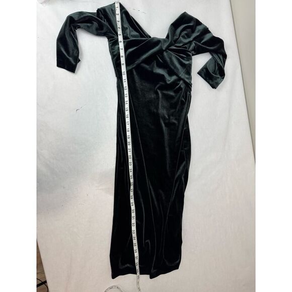 Zara Velvet Dark Green Off Shoulder Dress Midi Body Con - Size XS - Picture 5 of 8